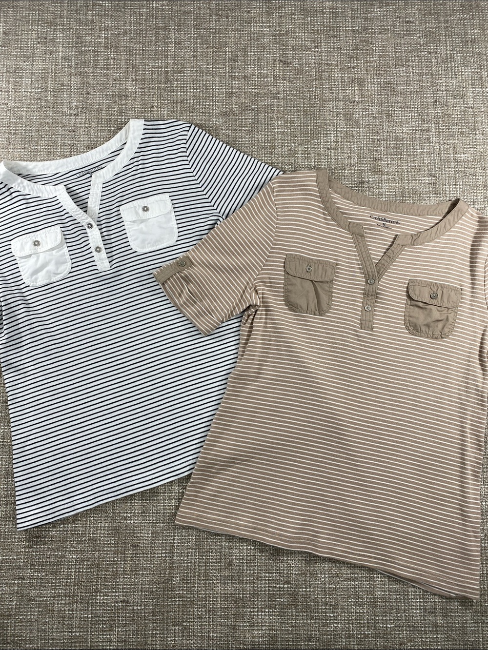 croft & barrow Striped Short Sleeve Henley Tops in White and Beige